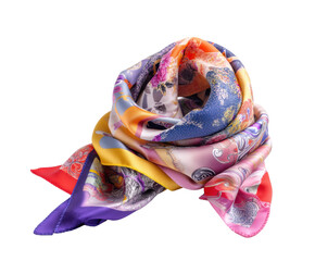 Vibrant patterned silk scarf for fashion lovers on a transparent background, cut out