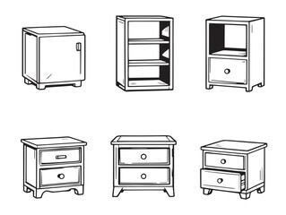 Minimal nightstand line art drawing for interiors