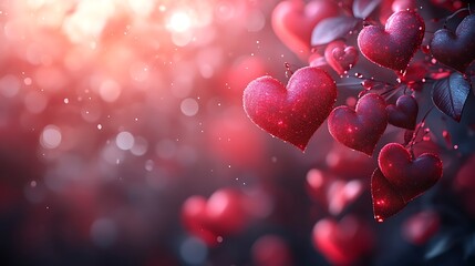 Romantic bokeh backdrop featuring glistening heart shaped decorations for valentine's day and celebrations