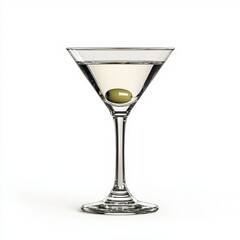 Classic Martini Cocktail with Green Olive in Clear Glass