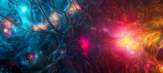 Abstract neural network design with vibrant colors and glowing elements