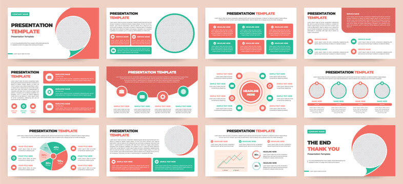 Modern Coral and Green Startup Pitch Deck and Campaign Deck Presentation Template with Infographics. Creative educational presentation template with infographic slides and minimal pastel design.