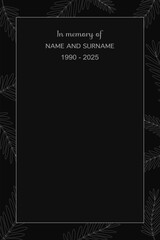 	
Vector - Border or frame with many leaves. Rest in peace. End of life. Invitation card. Natural.