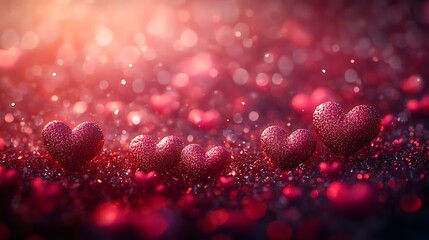 Sparkling glitter hearts in a romantic bokeh background perfect for valentine's day and romance