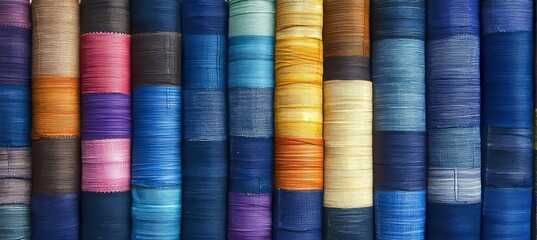 Vibrant Row of Dyed Bamboo Textiles, Showcasing Sustainable Materials and Modern Aesthetics