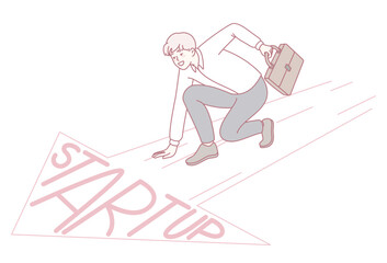 An illustration capturing the energy of launching a startup, showcasing ambition and relentless drive