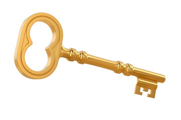 Golden key on white background. isolated 3d illustration