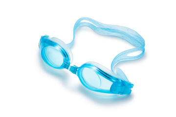 blue swimming goggles on white background