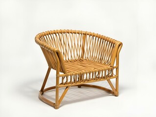 Three angles of a single sofa chair, highlighting rattan weaving craftsmanship