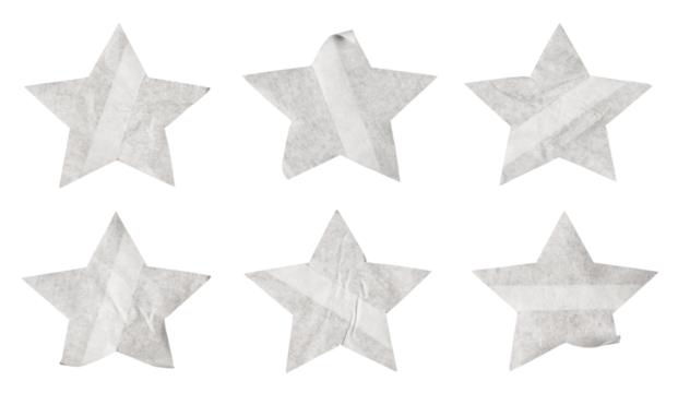 Set of stars sign with white paper stickers, Copy space for text preview tags labels elements design, isolated on white background, png