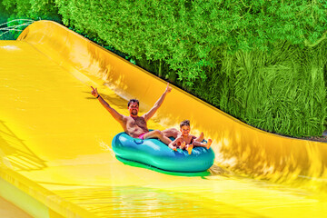 Photo from Hurghada in Egypt of father with son on water slide
