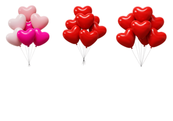 Colorful heart shaped balloons displayed Isolated on transparent background perfect for valentine's day celebrations
