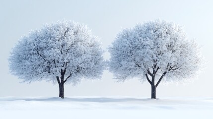 Two snow covered trees in a winter landscape with a high resolution image