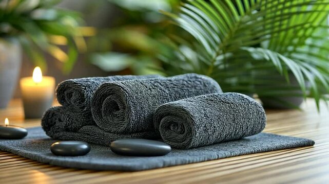 Spa Day Relaxation: Rolled Towels, Hot Stones, and Candlelight