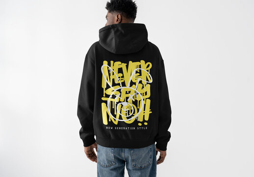 Mockup Of Man Wearing Customized Hoodie, Rear View