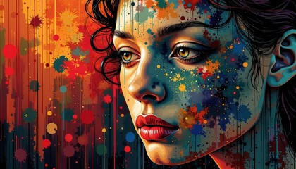 Striking portrait, woman with captivating blue eyes and vibrant red lipstick portrait