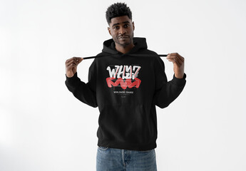Mockup Of Man Wearing Customized Hoodie In Studio