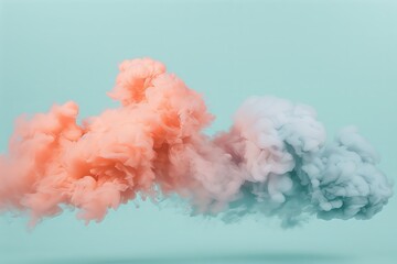 Pink and Blue Ink Clouds in Turquoise Background