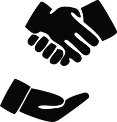 Handshake and open hand icon partnership collaboration and giving symbol