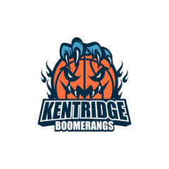The image showcases nine basketball-themed logo designs for a team called &ldquo;Kentridge Boomerangs.&rdquo; Each logo incorporates a basketball with aggressive or supernatural hands, claws, 