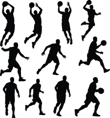  Basketball player silhouette bundle featuring slam dunks and action poses © designx