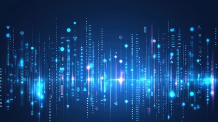 Fototapeta premium Abstract digital cityscape with glowing data streams and vibrant light streaks