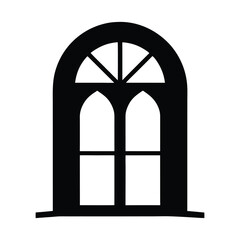 Arched window silhouette illustration gothic architecture design element black and white