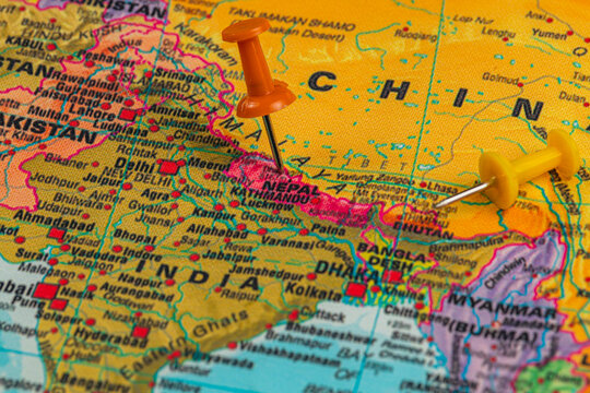 Lviv Ukraine 05.14.25 Explore the borders of Nepal, India, and China on a map
