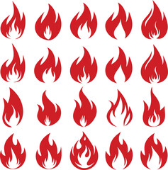 Collection of twenty red fire flame icons for design projects
