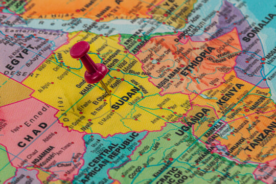 Lviv Ukraine 05.14.25 Location marked on a colorful map of Africa with a pin