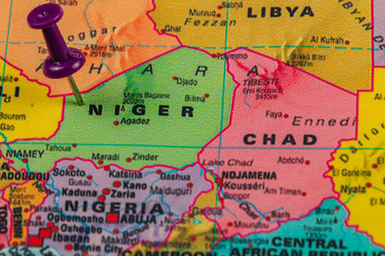 Lviv Ukraine 05.14.25 Niger highlighted on a colorful map of West Africa