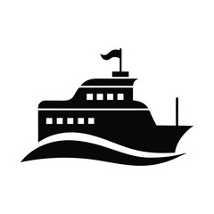Obraz premium Black and white silhouette of luxury cruise ship on wavy water graphic icon