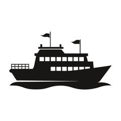 Obraz premium Ferry boat vector silhouette traveling on water simple nautical transportation icon