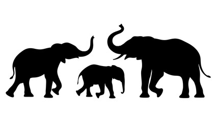 Silhouette Of Elephant Family in Harmony