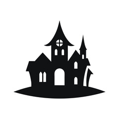 Spooky black haunted house silhouette perfect for halloween decorations and design projects