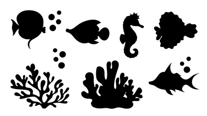 Black silhouette of marine life.