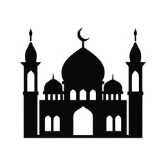 Black silhouette of mosque with crescent moon symbol on top illustration