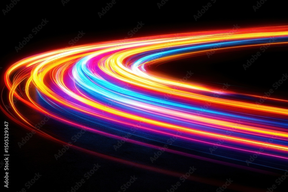 Poster vibrant neon light trails swirling across a dark background create an electrifying visual experience