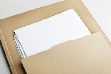 Beige folder containing several blank white papers