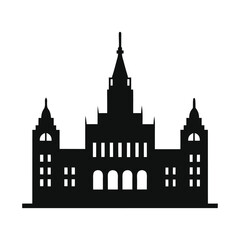Vector silhouette illustration of university building with tower arches and windows