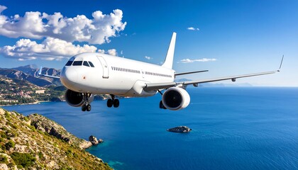 Obraz premium Airplane Landing Coastal Flight.