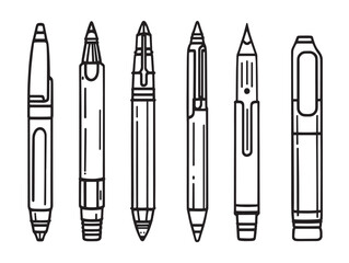 Pens line art vector illustration with elegant design elements