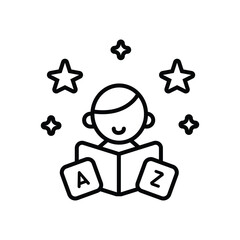 Child reading book early childhood learning education, alphabet story for happy kids