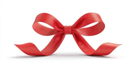 A shiny red ribbon bow tied neatly, isolated on a white background.