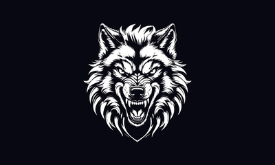 Angry wolf, black and white wolf head illustration