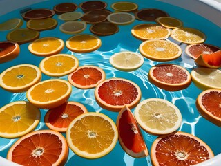 Close-Up of Sliced Citrus Fruits Drifting on Water Surface
