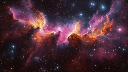 Obraz premium Fiery Nebula With Dazzling Pink Magenta And Teal Colors Illuminating The Infinity Of Universe