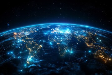 Fototapeta premium abstract representation of global connectivity using glowing nodes and intersecting lines, symbolizing technology, Generative AI