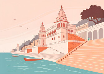 minimalist vector of Varanasi&rsquo;s ghats GENERATIVE AI