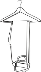 Single continuous line of pants hanging on clothing rack, one line hanger on pants hang, Vector Illustration.